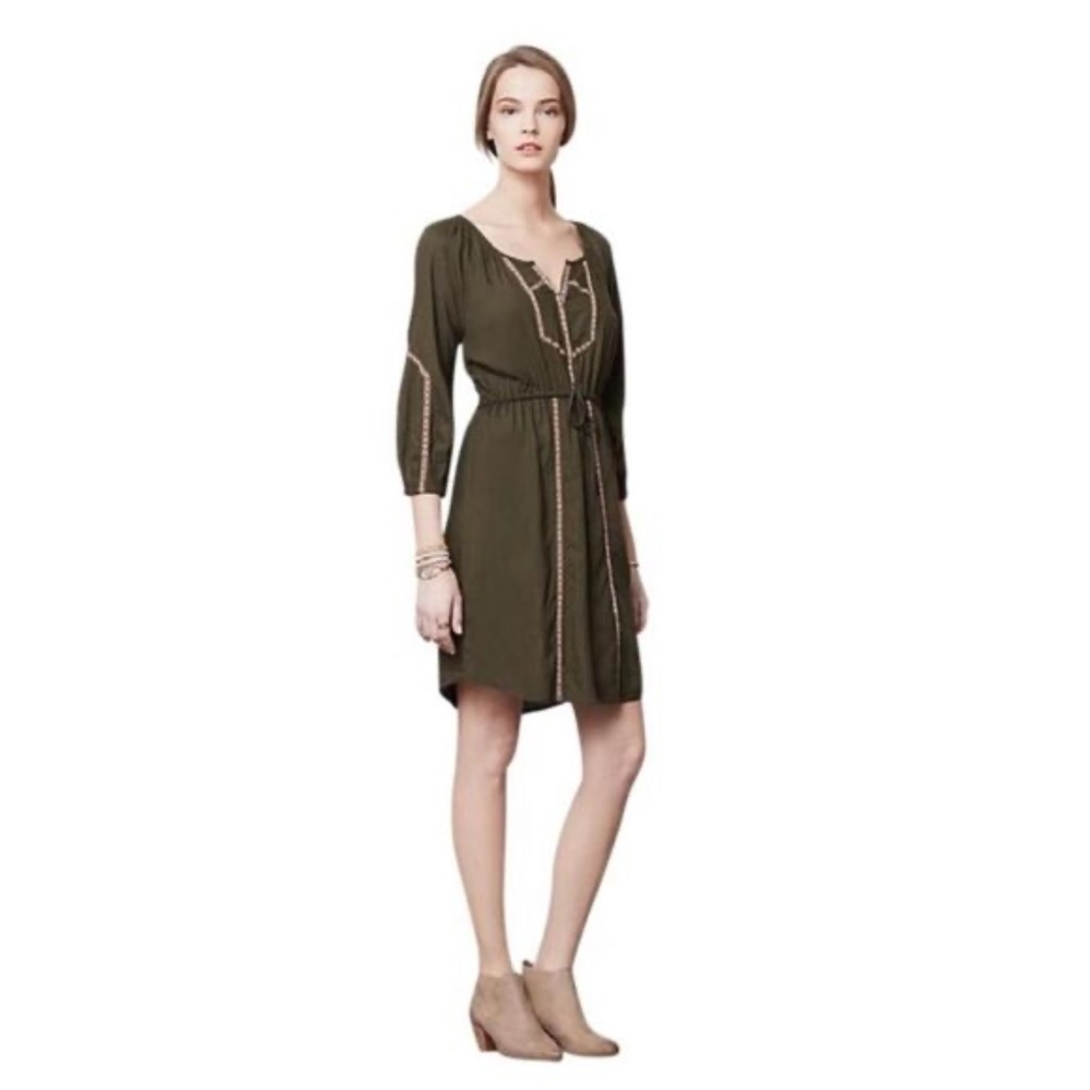 Anthropologie Olive Green Peasant Dress by Edme & Esyllte